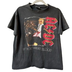VTG 1991 AC/DC If You Want Blood US Tour Concert Band T Shirt Black Red Size M/L